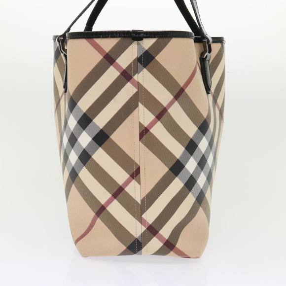 BURBERRY Nova Check Tote Bag PVC Leather Beige Auth yk7756 - Picture 4 of 16